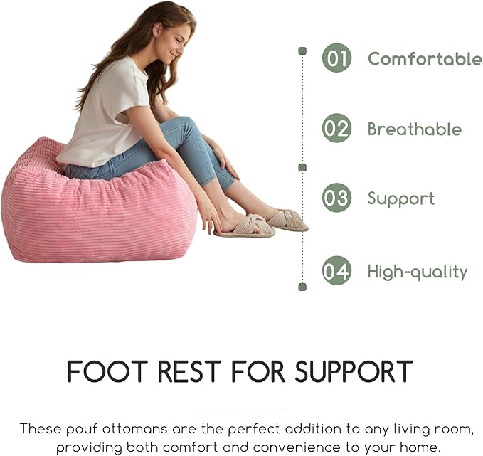 HIGOGOGO Square Stuffed Pouf Ottoman, Corduroy Poufs - Image 5