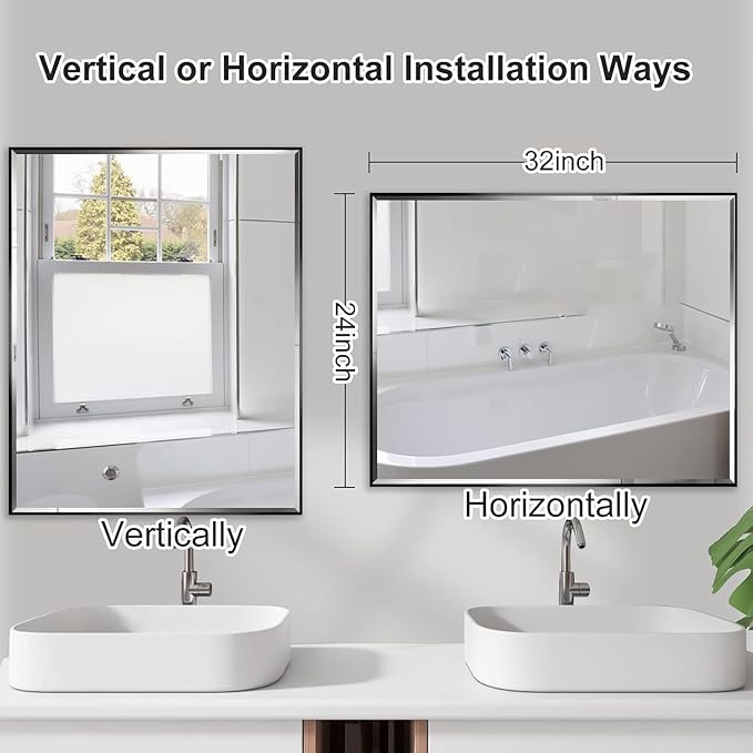 24x32 Inch Black Mirror with Beveled Trim, Aluminum Frame Bathroom Vanity Mirror - Image 5