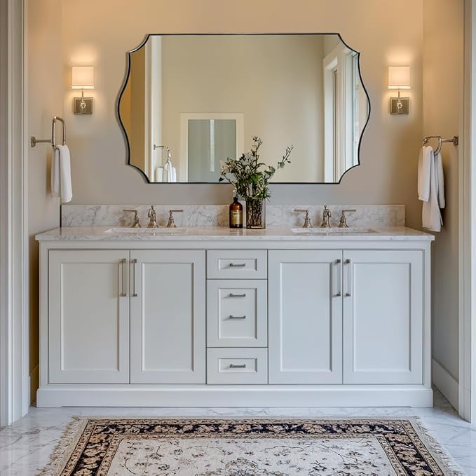 ANDY STAR 30x48 Inch Large Bathroom Mirror, Brushed Nickel Asymmetrical Mirror - Image 4