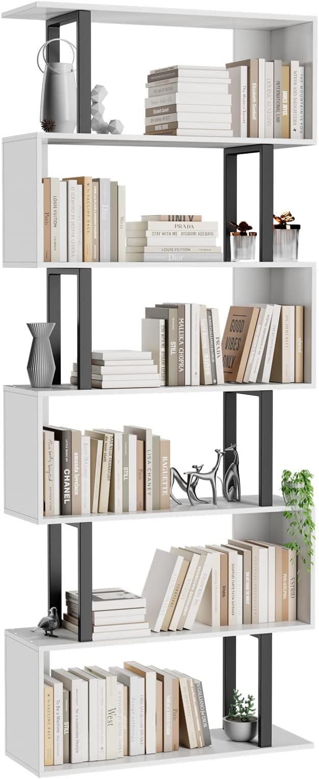 Gadroad 6 Tier Geometric Bookcase, S Shaped Bookshelf, Wood Decorative Storage by Gadroad