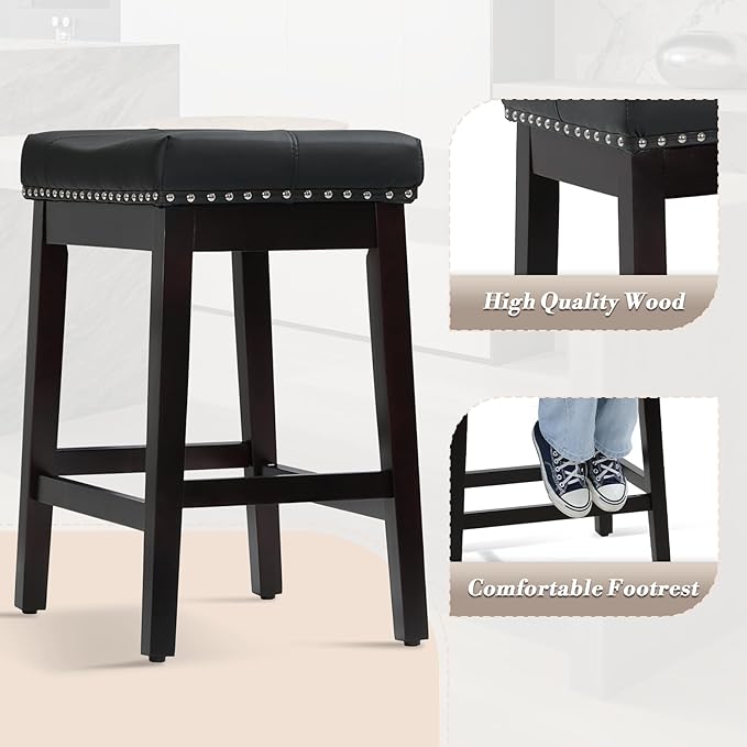 Athena Collection Bar Stools Set of 2, 25 Inches Counter Height Bar Stools - Image 9
