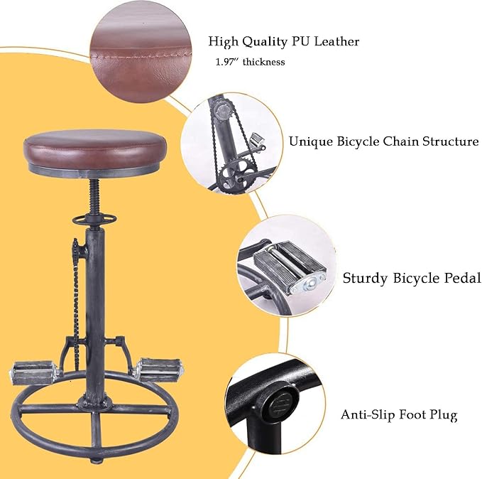 Topower Vintage DIY Bar Stool Bicycle Chain Iron Pedal Retro Industrial Height - Image 6