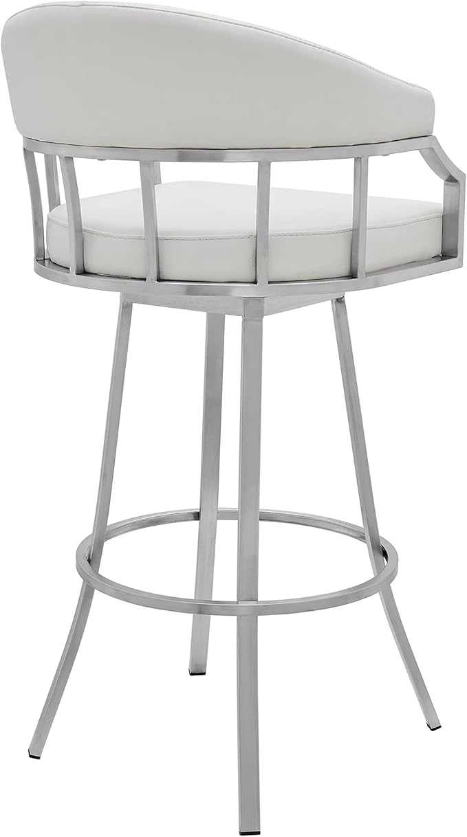 Armen Living Valerie Modern 26" Seat Height White Faux Leather and Brushed - Image 5