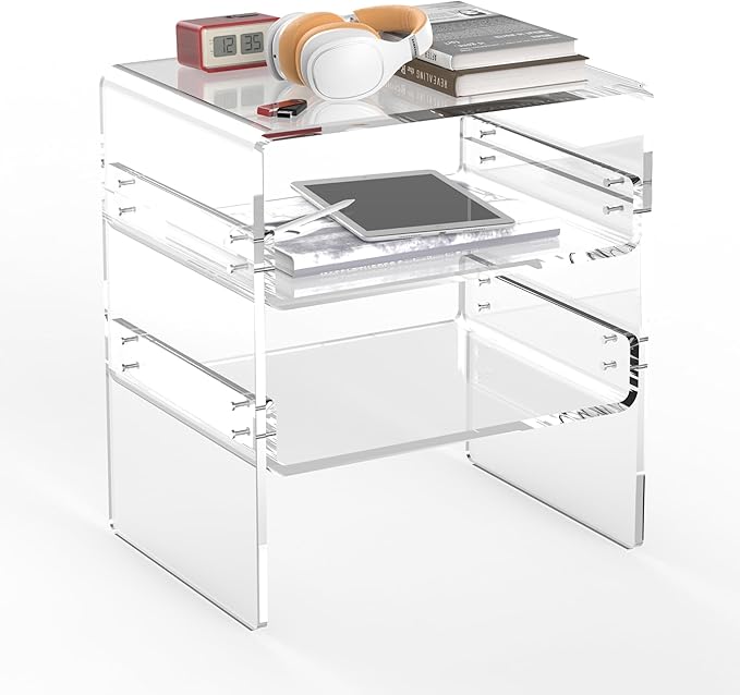 Acrylic 2-Tier Side Table with Storage Mini Modern End Table/Nightstand with by NBTORCH
