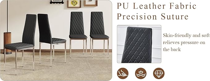 JT Modern Minimalist Dining Chair Fireproof Leather Sprayed Metal Pipe Diamond - Image 7