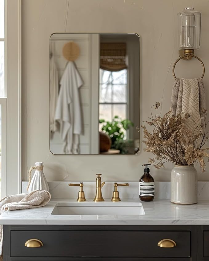 ANDY STAR Gold Bathroom Mirror, Rounded Rectangle Mirror - Image 7