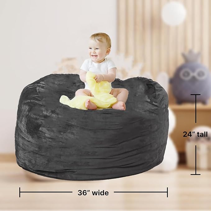 Giant Fur Bean Bag Chair Cover for Kids Adults, Living Room Furniture Big Round - Image 2