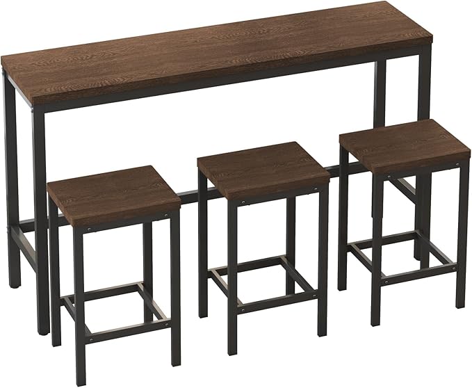 KEIKI 60.24” Long Bar High Top Dining Table and 3 Stools Chairs Set, Wood - Image 6