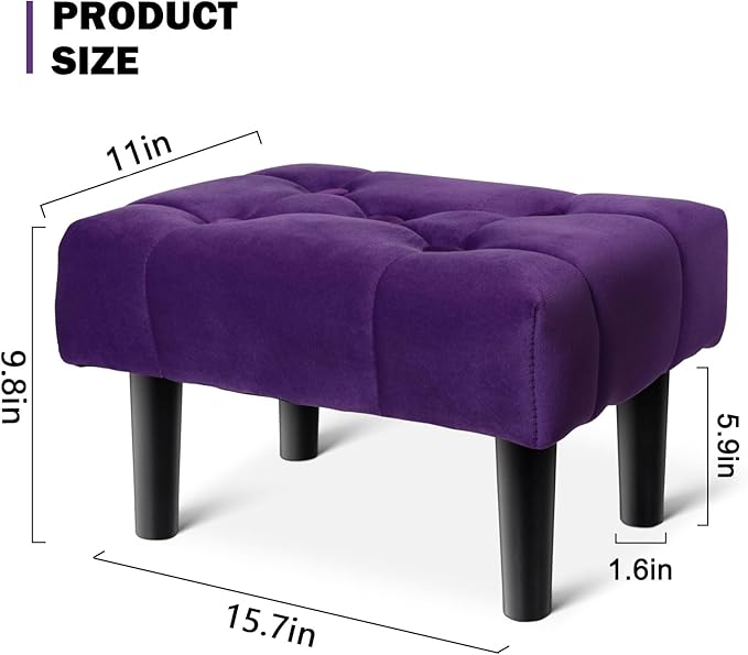 HOUCHICS Small Footstool Ottoman, Velvet Wooden Foot Stool Ottoman - Image 2