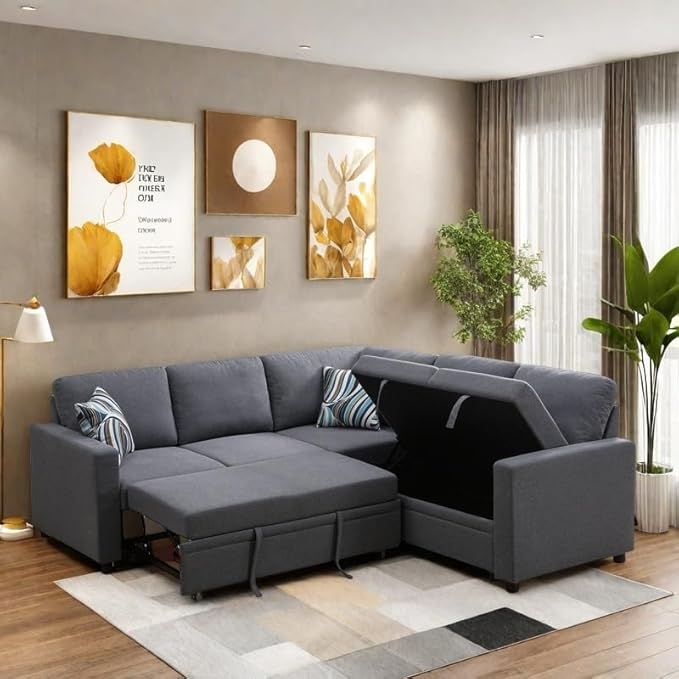 4-Piece L Shaped Sofa Set with Storage Chaise, Convertible Pull Out Couch with - Image 7
