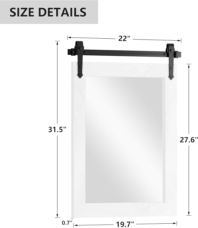 Farmhouse Bathroom Mirror for Over Sink 22”x32” Wood Frame Rustic Barn Door - Image 2