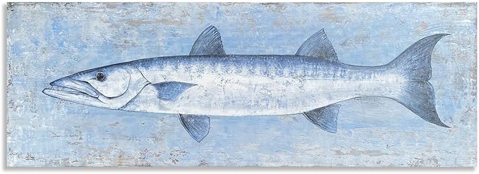 Yihui Arts Blue and White Fish Canvas Wall Art – Coastal Paintings - Image 3