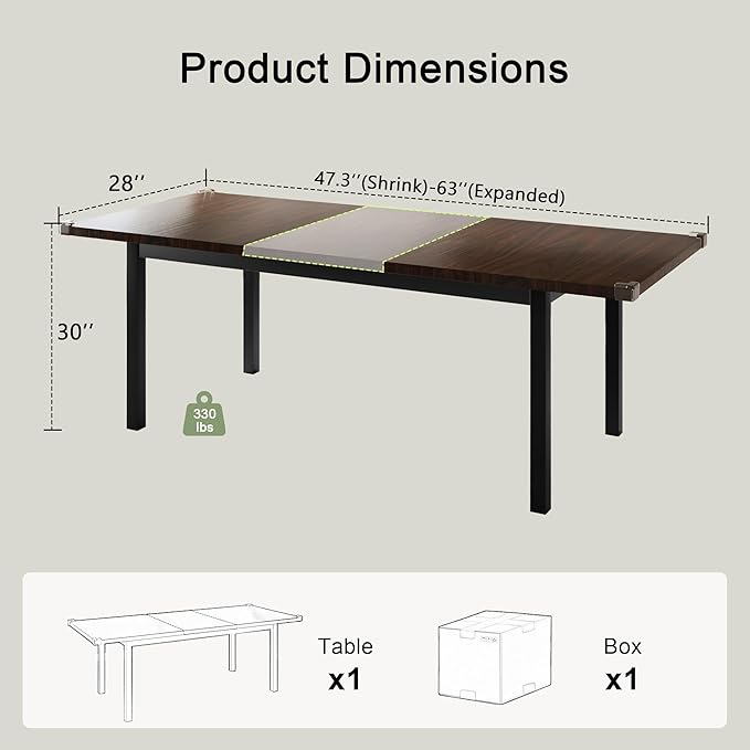 Feonase 63" Extendable Kitchen Table, Modern Farmhouse Dining Table - Image 2