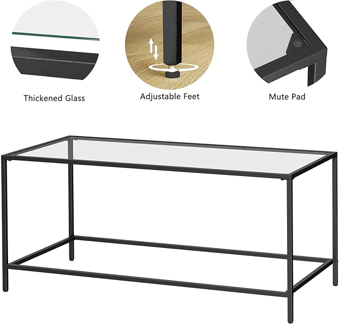 Glass Coffee Table, Modern Rectangular Coffee Table - Image 5
