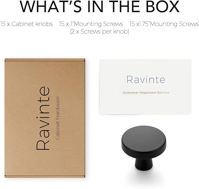Ravinte 15 Pack Drawer Pulls 1-1/4 Inch Matte Black Kitchen Cabinet Knobs Solid - Image 7