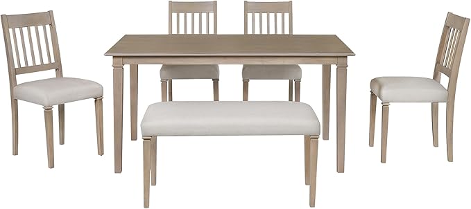 Merax 6-Piece Retro Dining Table Set, 6 Seats Wooden Rectangular Table - Image 9