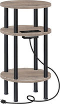 Small Round Side Table with Charging Station, Round End Accent Table, 3-Tier by Choezon