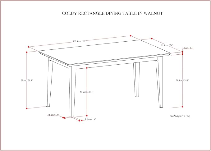 SIMPLIHOME Colby Dining Table, Solid Wood Walnut Veneer in Walnut, 60 x 36 - Image 3
