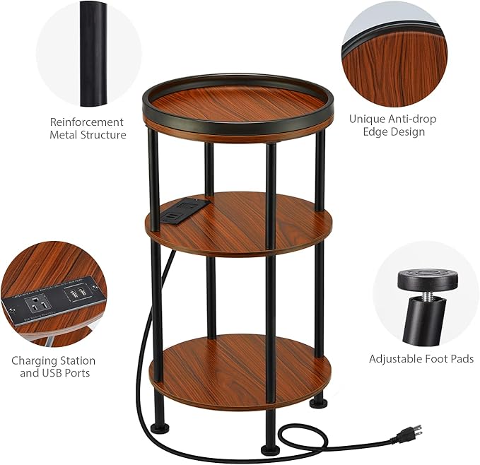 Small Round Side Table with Charging Station - Image 9