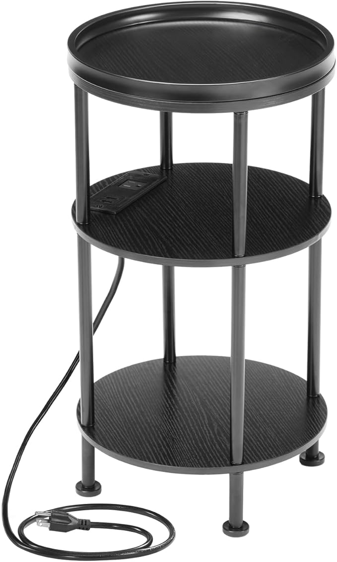 Small Round Side Table with Charging Station - Image 9