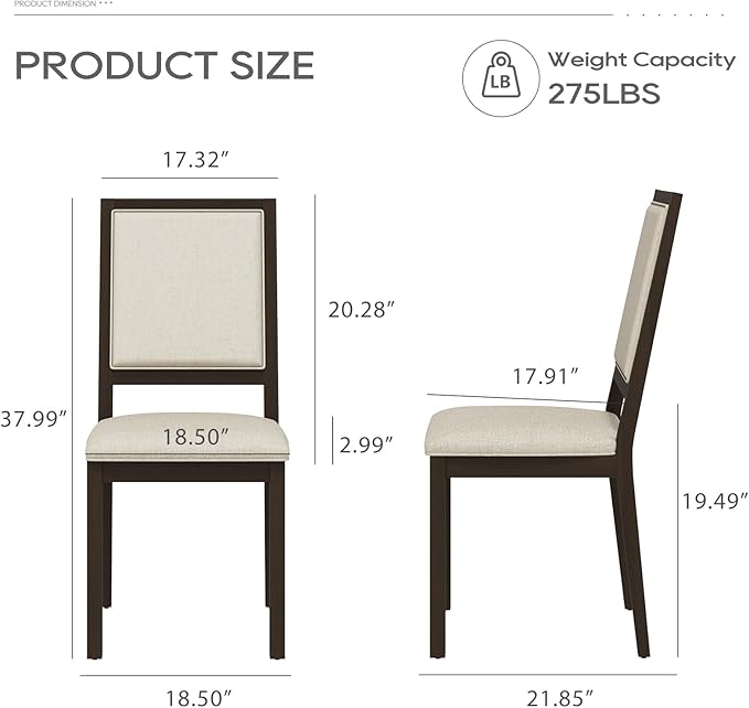 COLAMY Upholstered Kitchen Dining Chairs Set of 6, Wood Dining Chairs - Image 2