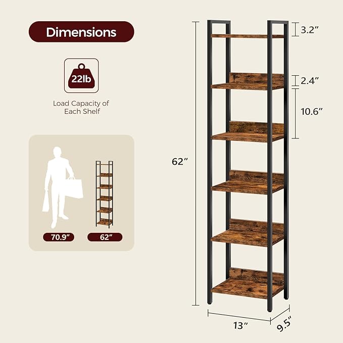 Bookshelf, 6-Tier Bookcase, Standing Book Shelf - Image 3