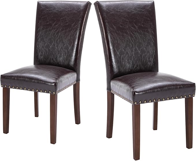 COLAMY Upholstered Parsons Dining Chairs Set of 2, PU Leather Dining Room by COLAMYINC
