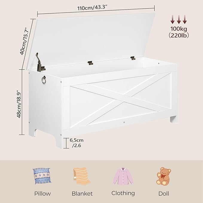 43.3" Toy Chest, Sturdy Entryway Storage Chest - Image 3