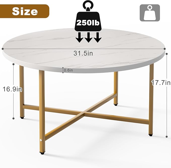 Round Coffee Table, 31.5" Circle Coffee Table, Coffee Tables Living Room - Image 2