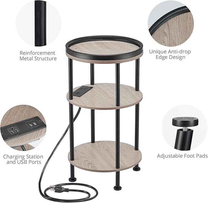 Small Round Side Table with Charging Station - Image 8