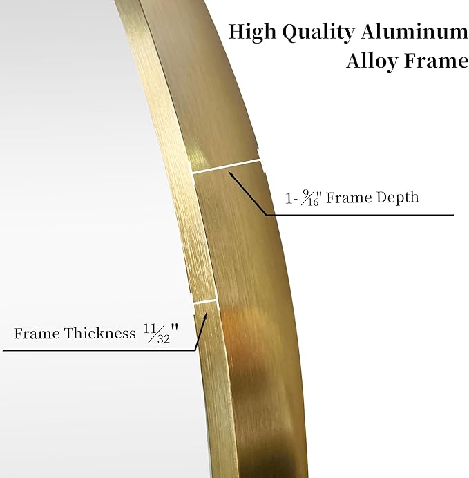 28 inch Gold Circle Wall Mirror, Brushed Brass Golden Metal Framed Round Mirror - Image 3