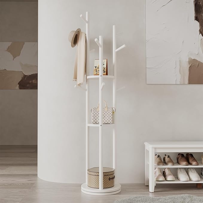 Solid Wood Rotary Coat Rack, Freestanding Coat Rack by Muwuele