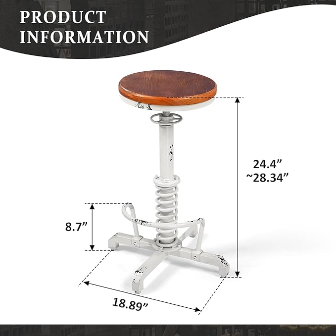 American Antique Steampunk Bar Stool 24.41"-28.35" Vintage Industrial - Image 3