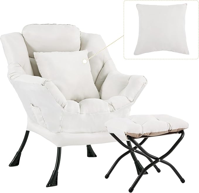 Lazy Chair with Ottoman, Comfy Reading Lounge Chair with Footstool & Throw by YOTATING