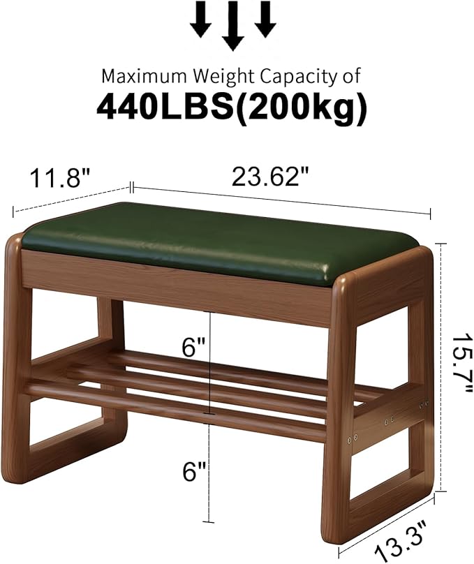 Small Shoe Bench with Leather Cushion, 2 Tiers Shoe Rack Bench with Flip-Top - Image 3