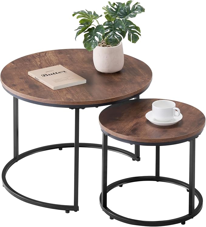 VEVOR Nesting Tables, Coffee Table Set of 2, 23.6 inch Round Coffee Table by VEVOR