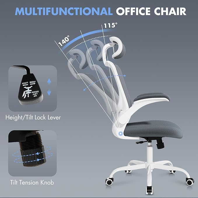 Ergonomic Office Chair with Adjustable Lumbar Support & Headrest, High Back - Image 4