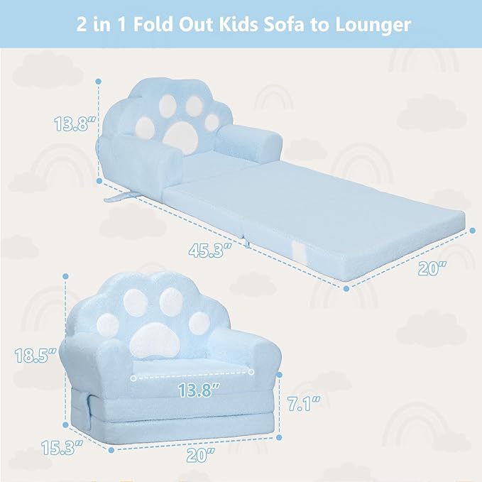 MONKISS Cat Paw Kids Couch, Toddler Chairs Comfy, Toddler Couch Bed Fold Out - Image 3
