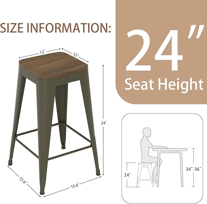 24 inch Backless Bar Stools Set of 4, Indoor Metal Bar Stools - Image 3