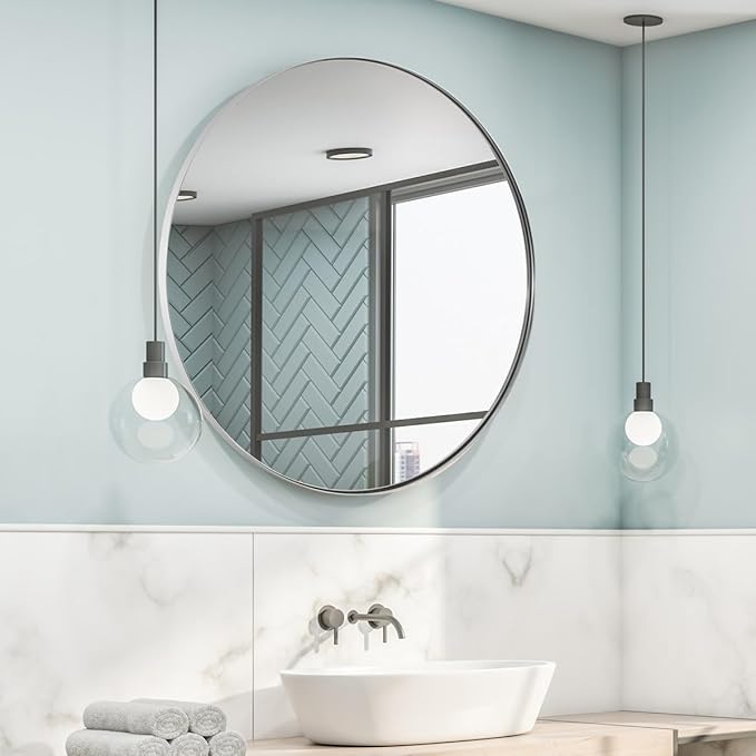 ANDY STAR 36" Chrome Round Mirror, Round Chrome Mirror, Polished Silver Large by ANDYSTAR