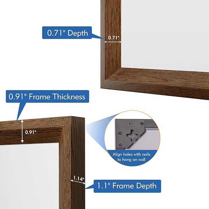 28x36 Inch Rectangle Walnut Bathroom Mirror, Anti-Rust 4MM Tempered Glass - Image 4
