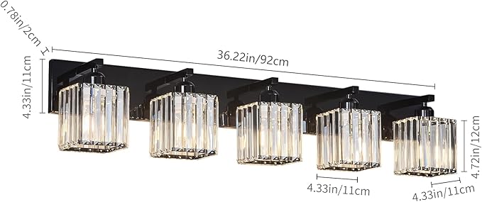 Modern Bathroom Vanity Light 5-Lights Plating Black Crystal Bathroom Wall Light - Image 5