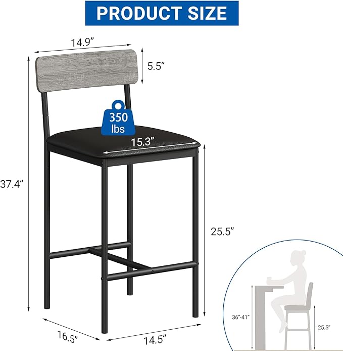 GarveeHome Bar Stools Set of 2, Upholstered Height Bar Stools - Image 2