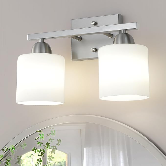 Stainless Steel Milk Glass Vanity Lights by MecgirnLighting