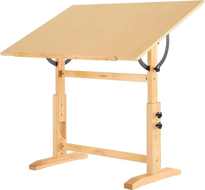 VISWIN Wood Drafting Table for Adults, Solid Pine Wood Artist Desk for Drawing by VISWIN