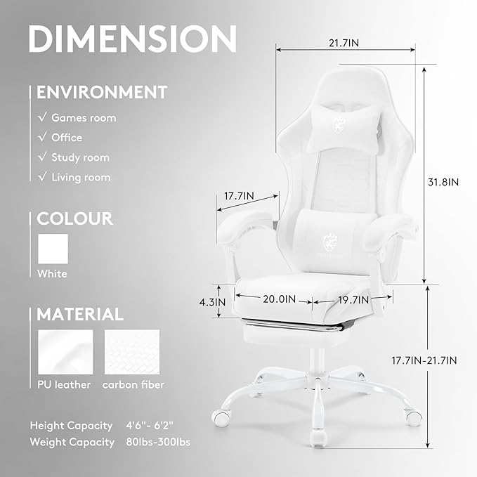 White Gaming Chair, Computer Office Chair - Image 3