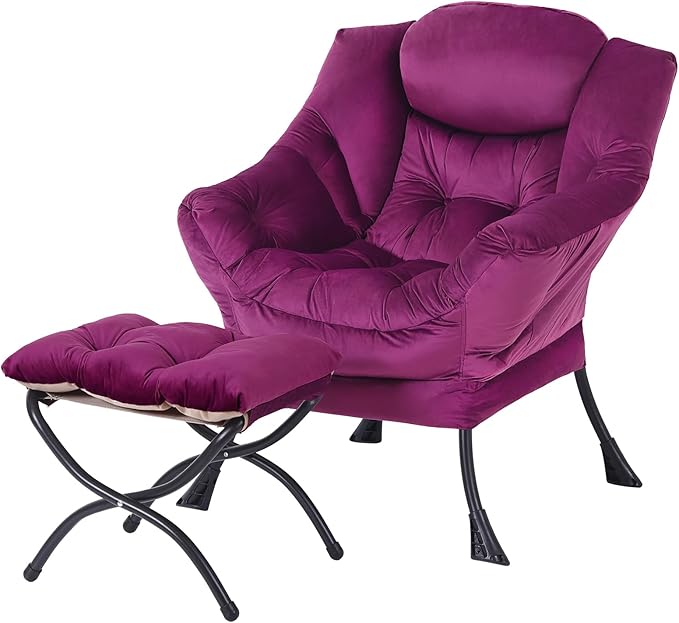 Lazy Chair with Folding Ottoman, Modern Accent Lounge Armchair with Armrests by MBOOYOME