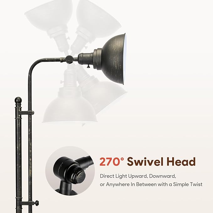 VONLUCE Floor Lamp for Living Room, Adjustable Height & Head Vintage Metal - Image 3