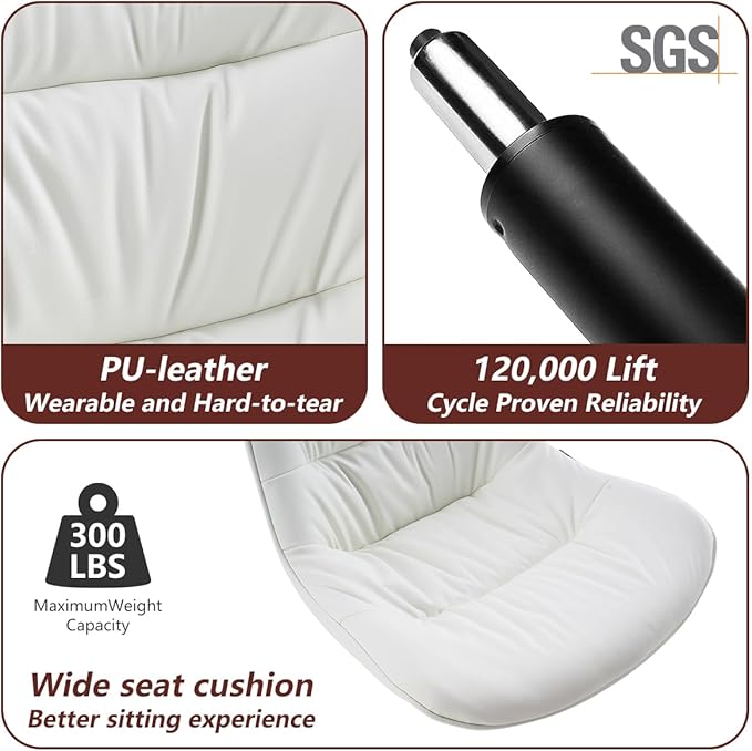 Kidol & Shellder Bar Stools Set of 2 Adjustable Swivel White, PU Leather - Image 3