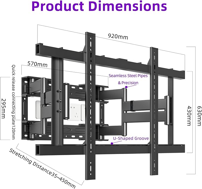 Full Motion TV Wall Mount for 55-120 Inch TVs, 308Lbs Heavy Duty, Ultra-Slim 8 - Image 2